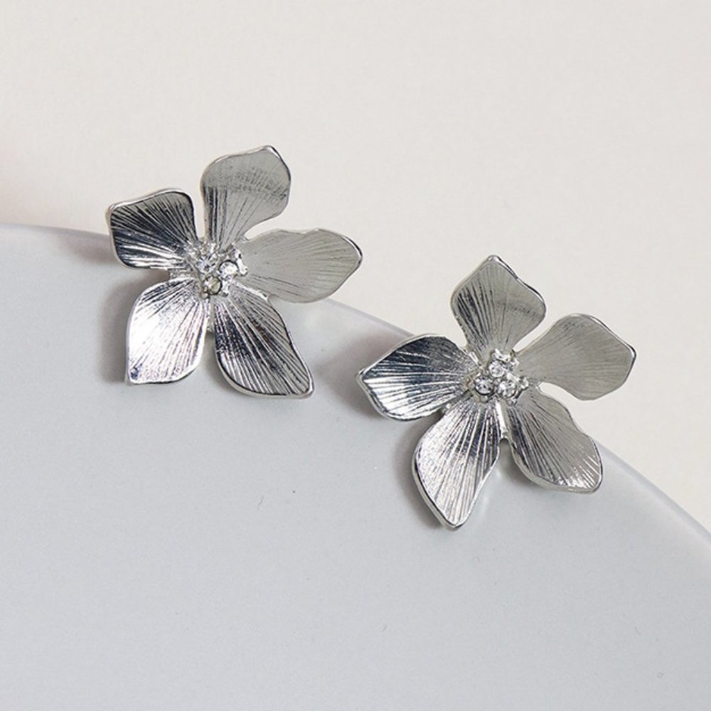 Silver Gilded Floral CZ Diamond Flower Stud Earrings NEW